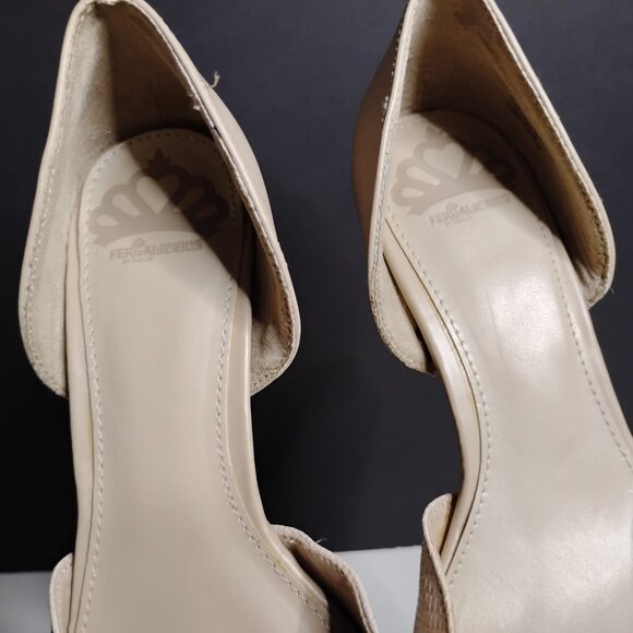 Fergalicious by Fergie Heels Size 8.5 Tan/Cream Cordelia Synthetic D'Orsay Style - Picture 6 of 12